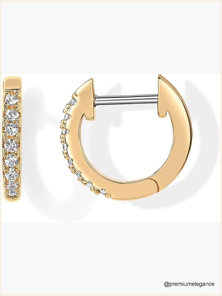 14k Gold Plated Cubic Zirconia Huggie Stud Earrings Cuffs